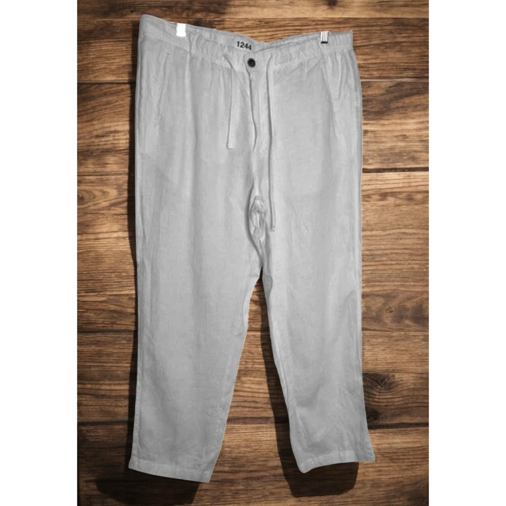 Tasso Elba Island Men Pants XL White Coastal Linen Button Drawstring 39x30 NEW